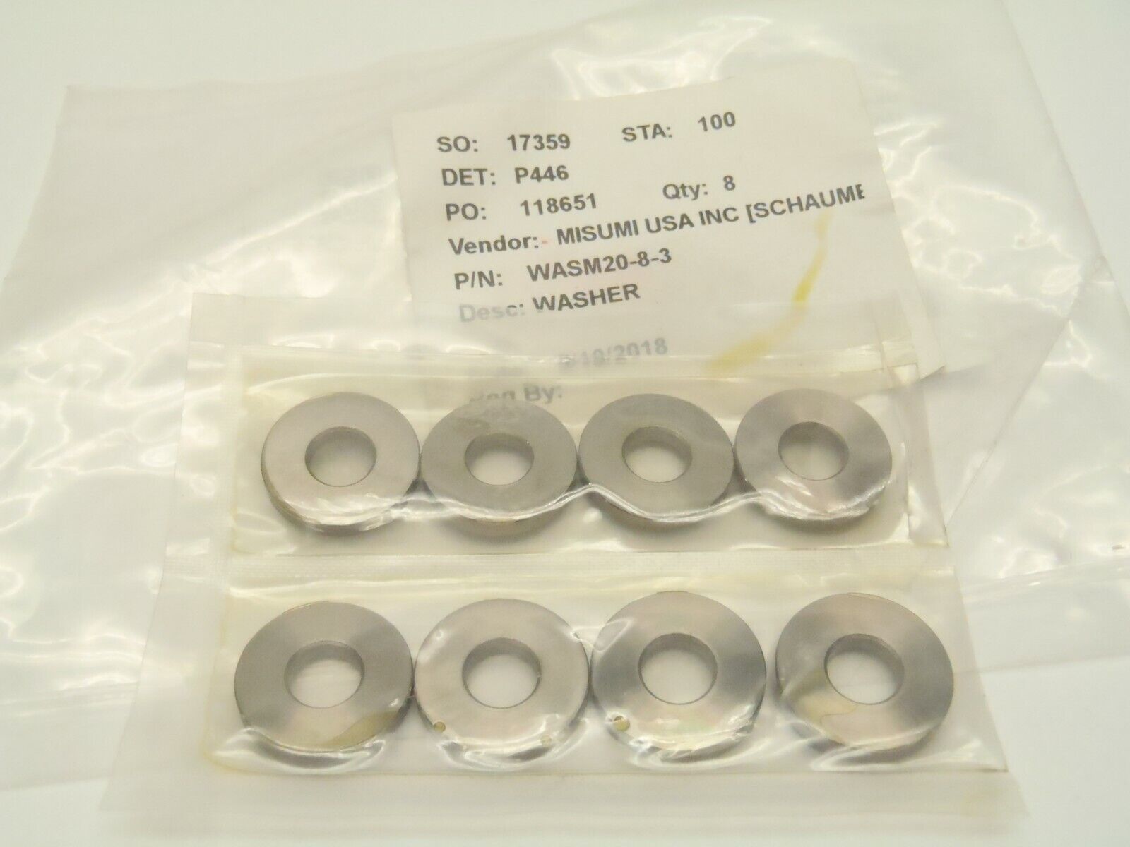 Misumi WASM20-8-3 Carbon Steel Washers 20mm x 8mm x 3mm Lot of 8 - New - Maverick Industrial Sales