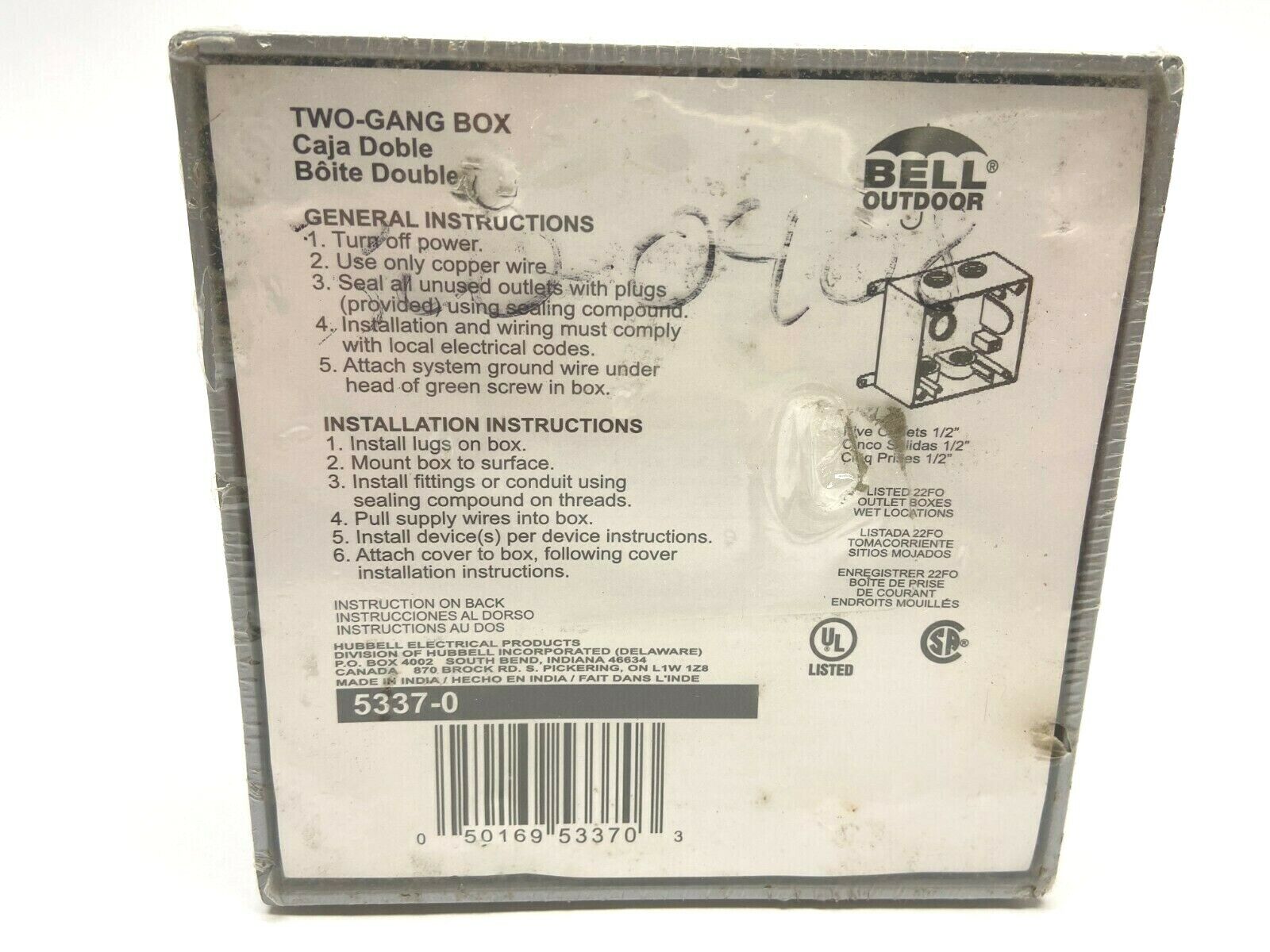 Bell Outdoor 5337-0 Two Gang Box Five 1/4" Knockouts - New - Maverick Industrial Sales