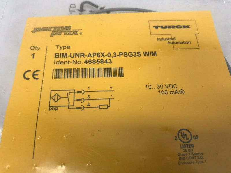 Turck BIM-UNR-AP6X-0,3-PSG3S W/M, 4685843 Proximity Sensor Switch, Magnetic - Maverick Industrial Sales