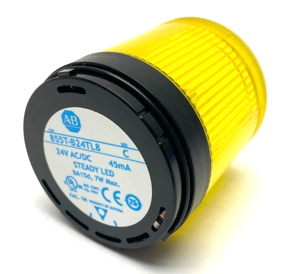 Allen Bradley 855T-B24TL8 Ser. C 70mm Steady LED Stack Light 24V AC/DC Yellow - Used - Maverick Industrial Sales
