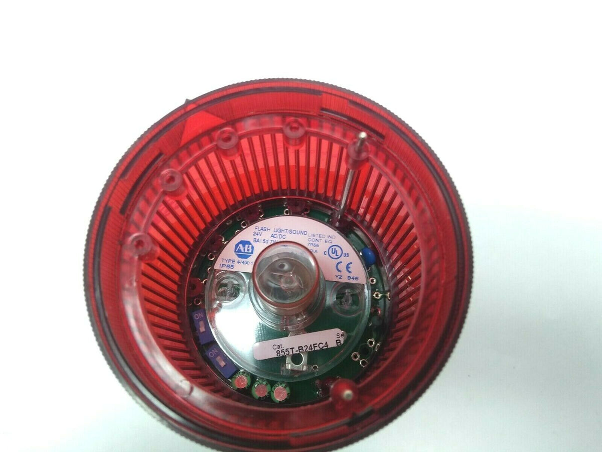 855T-B24FC4 SER B | Allen Bradley 24V Flash Light /Sound Red Stack Light - Used - Maverick Industrial Sales