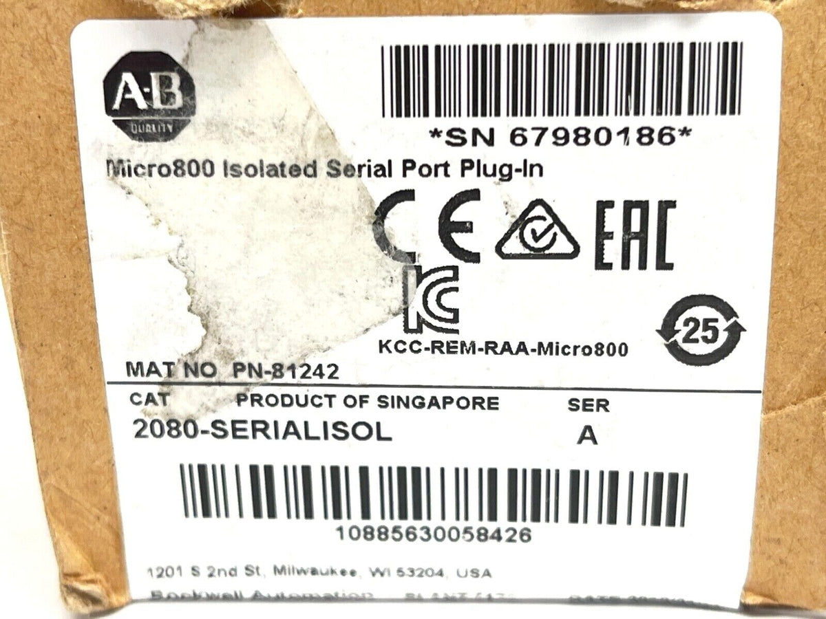 2080-SERIALISOL | Allen Bradley Ser A Isolated Serial Port Plug-In - New Other - Maverick Industrial Sales