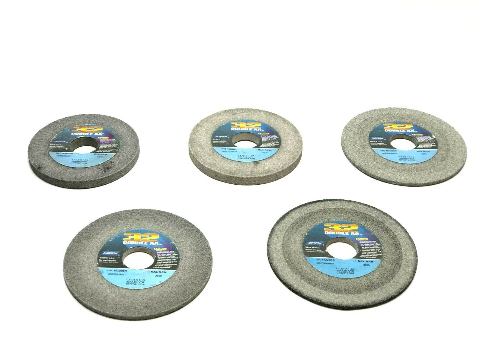 Norton 32AA46-IVTR Grinding Wheels 1-1/4" Bore 3600 RPM LOT OF 5 - Used - Maverick Industrial Sales