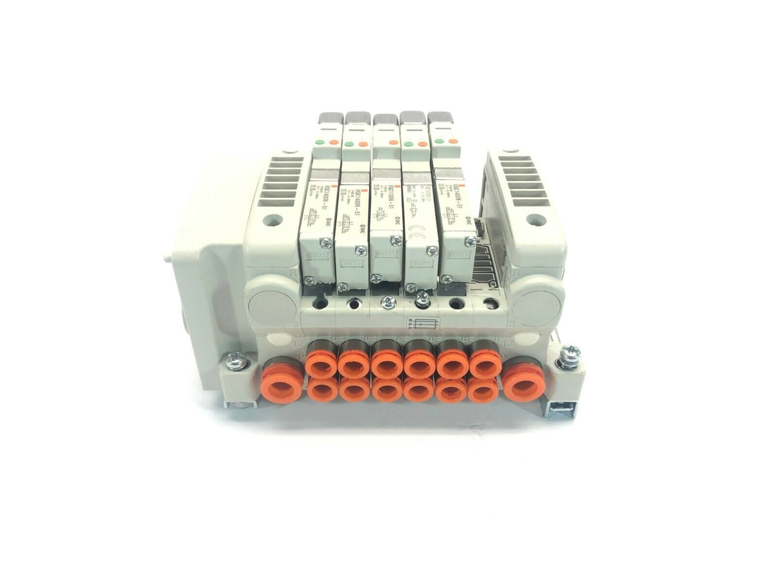 SMC VV5QC11-06B4SD0-D Manifold w/1000 Series Solenoids - For parts or not working - Maverick Industrial Sales