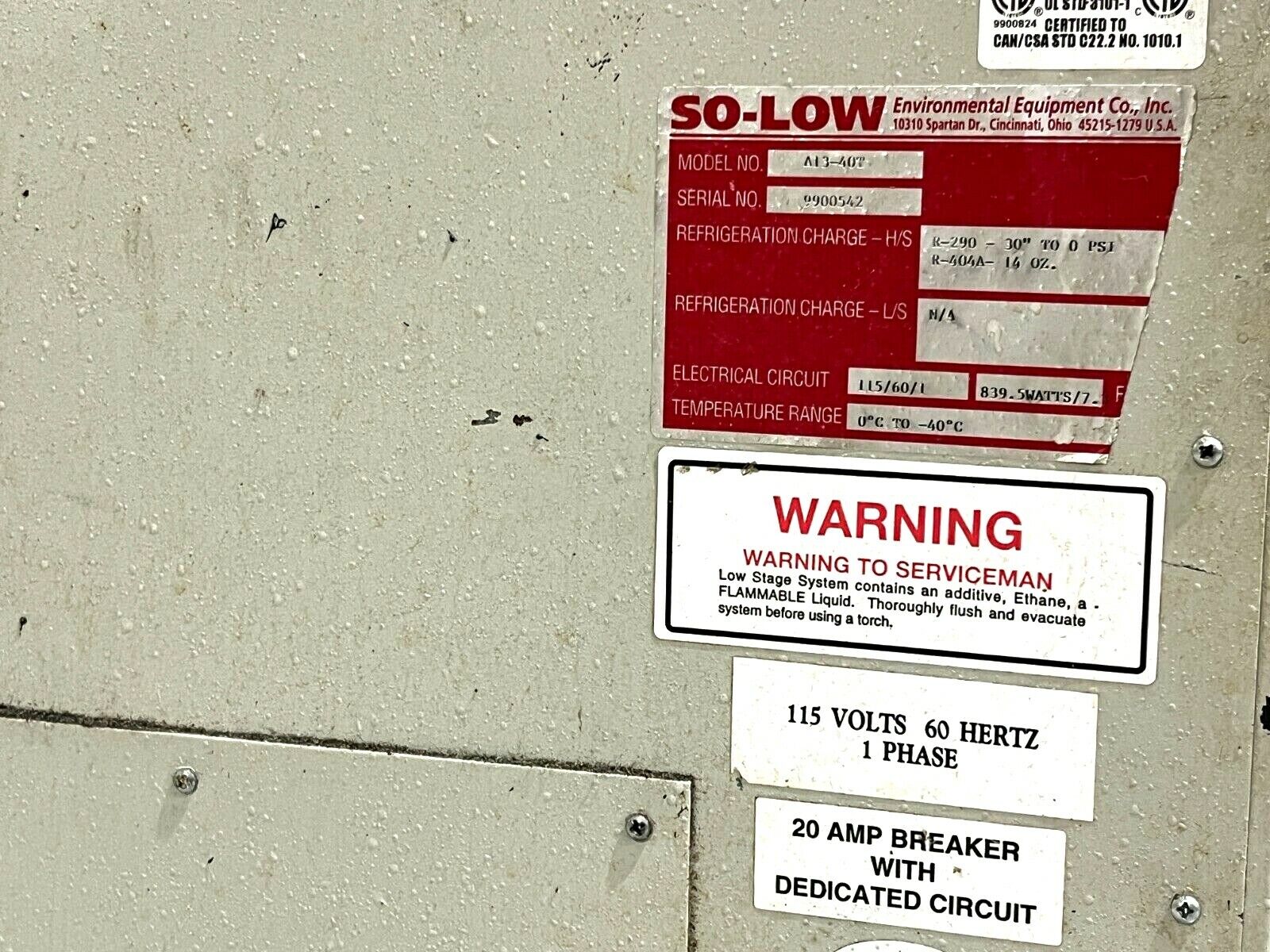 So-Low A13-40T Ultra-Low Freezer 0 to -40 Celsius - For parts or not working - Maverick Industrial Sales