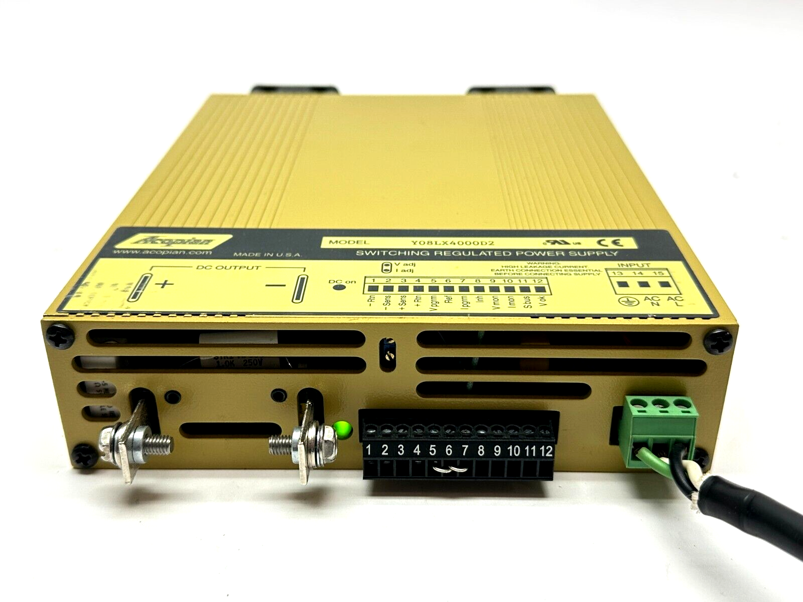 Acopian Y08LX4000D2 Switching Regulated Power Supply 90-265 VAC or 110-350 VDC - Used - Maverick Industrial Sales