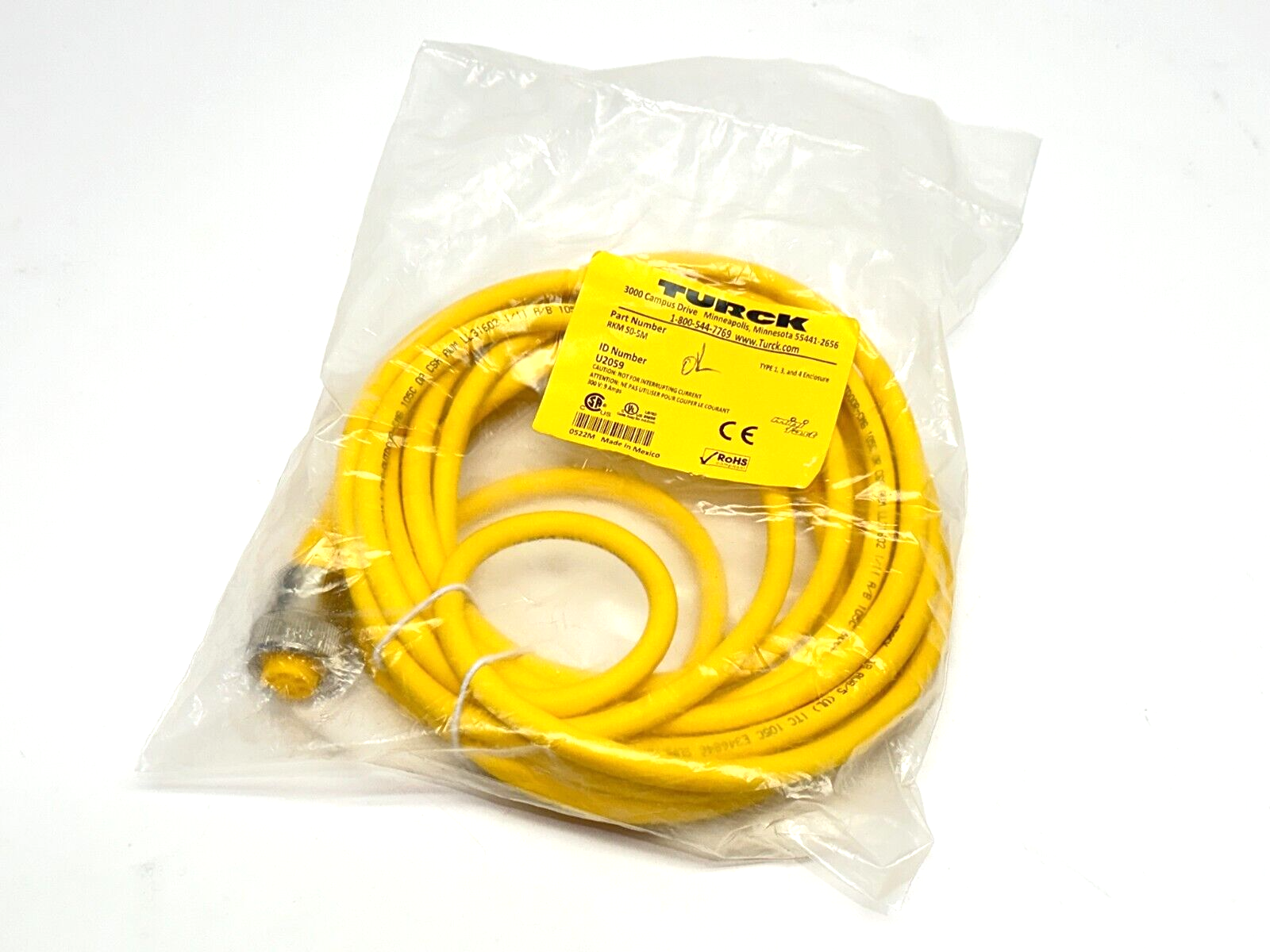 Turck RKM 50-5M Minifast Cordset F 7/8"-16 UN Connector 5m U2059 - Maverick Industrial Sales