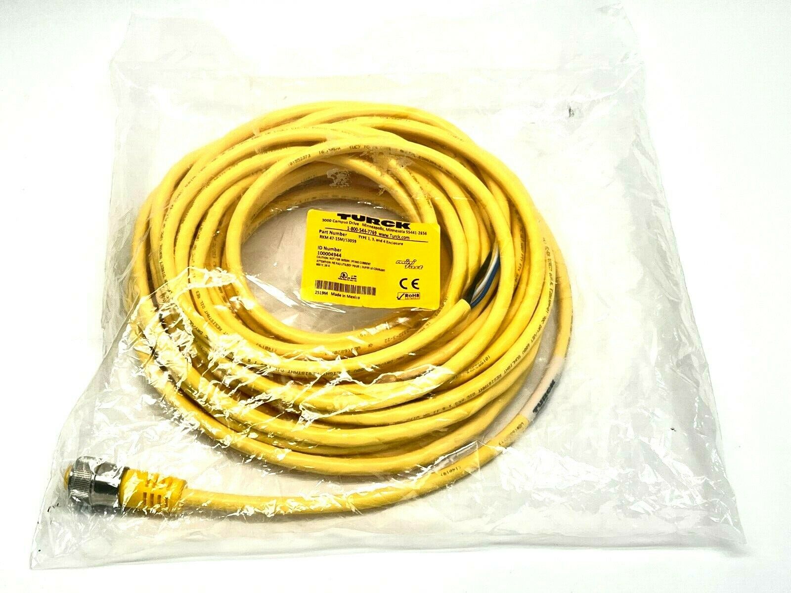 Turck RKM 47-15M/S3059 Actuator and Sensor 4-Pin Cable 15M 100004944 - New - Maverick Industrial Sales