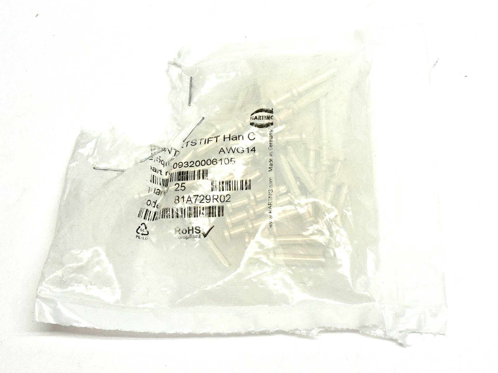 Harting 09 32 000 6105 Han C-Male Contact-c 2.5mm AWG14 LOT OF 25 - New – Open box - Maverick Industrial Sales