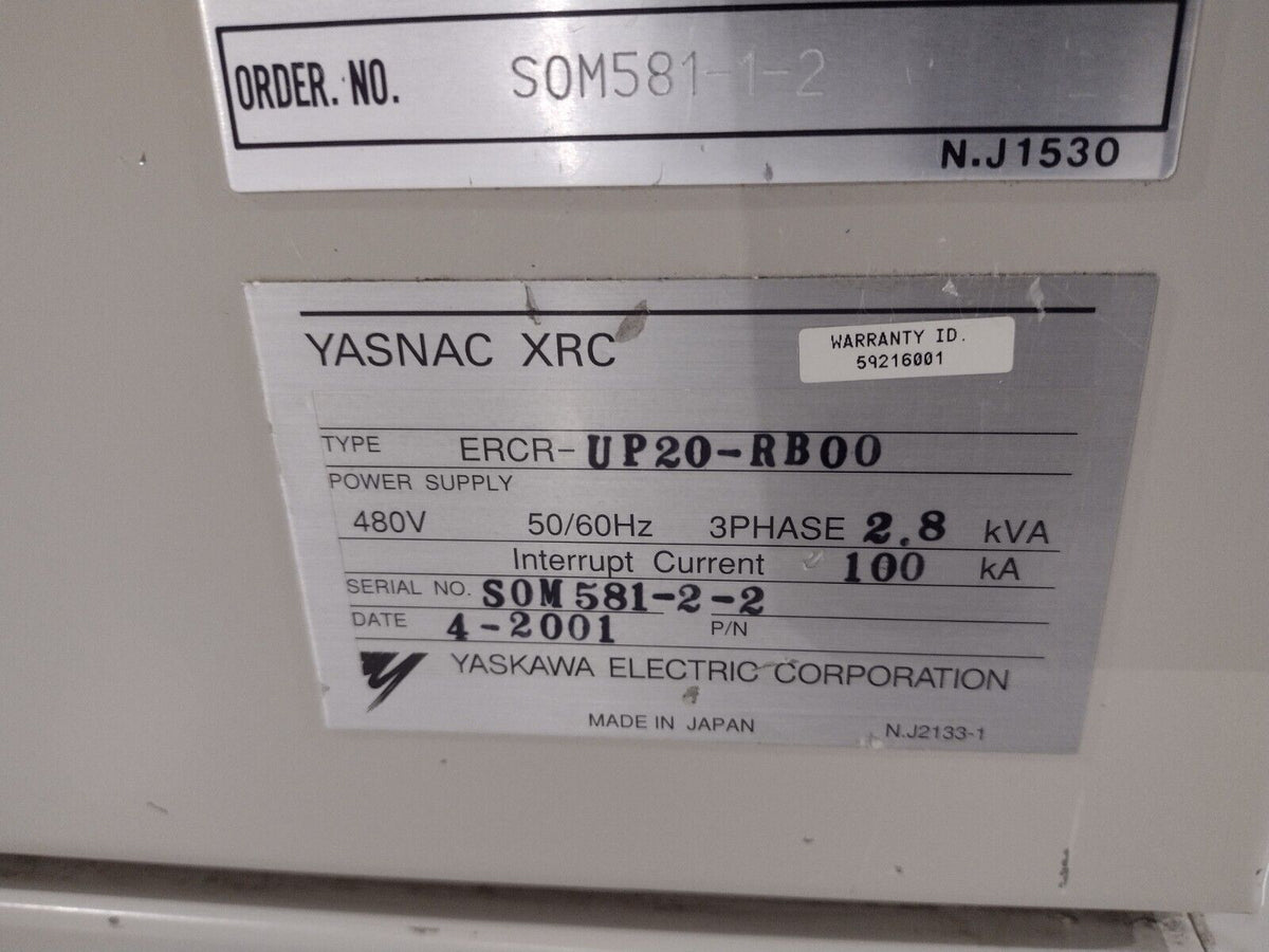 ERCR-UP20-RB00, YR-UP20-A02, JZNC-XPP02B | Yaskawa Yasnac XRC Robot System ERCR-UP20-RB00, YR-UP20-A02 Arm, JZNC-XPP02B - Used - Maverick Industrial Sales