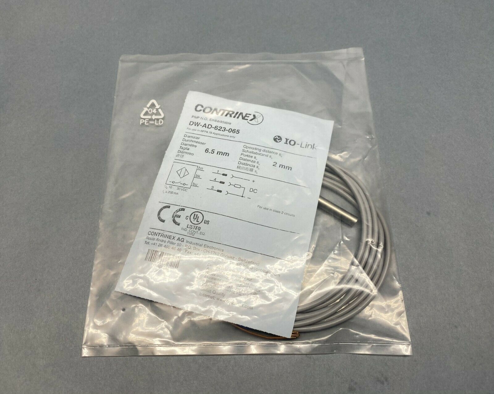 Contrinex DW-AD-623-065 Mini Inductive Sensor 2mm Operation Distance 6.5mm Dia. - Maverick Industrial Sales