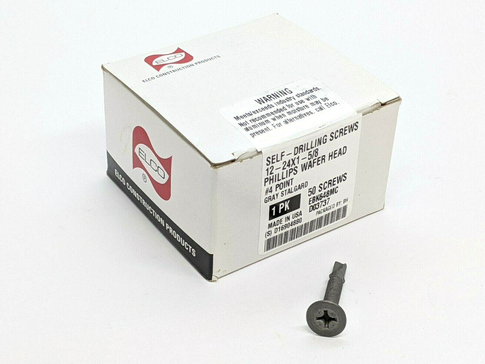 Elco EBK648MC Self-Drilling Screws 12-24 x 1-5/8" Phillips Wafer Head PKG OF 50 - Maverick Industrial Sales