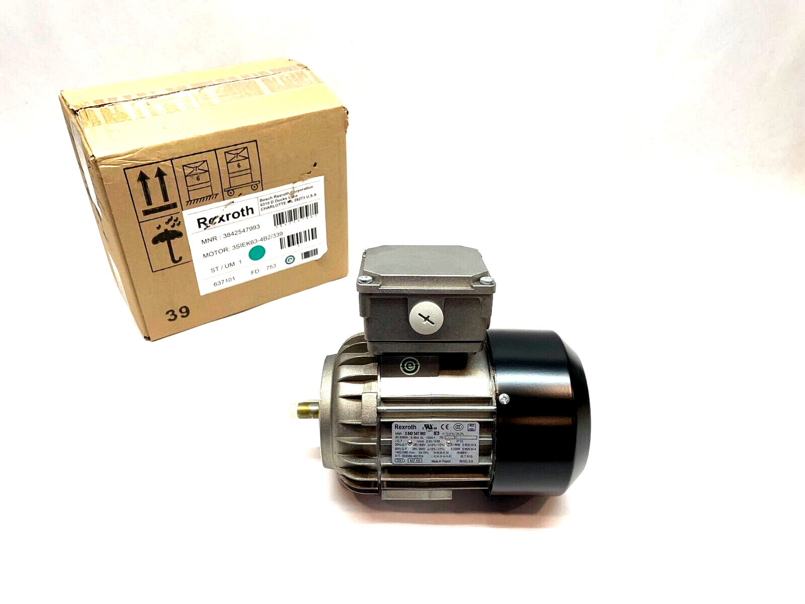 Bosch Rexroth 3842547993 Electric Motor, 230/400V, .22kW, 3SIEK63-4B2/339 - Maverick Industrial Sales