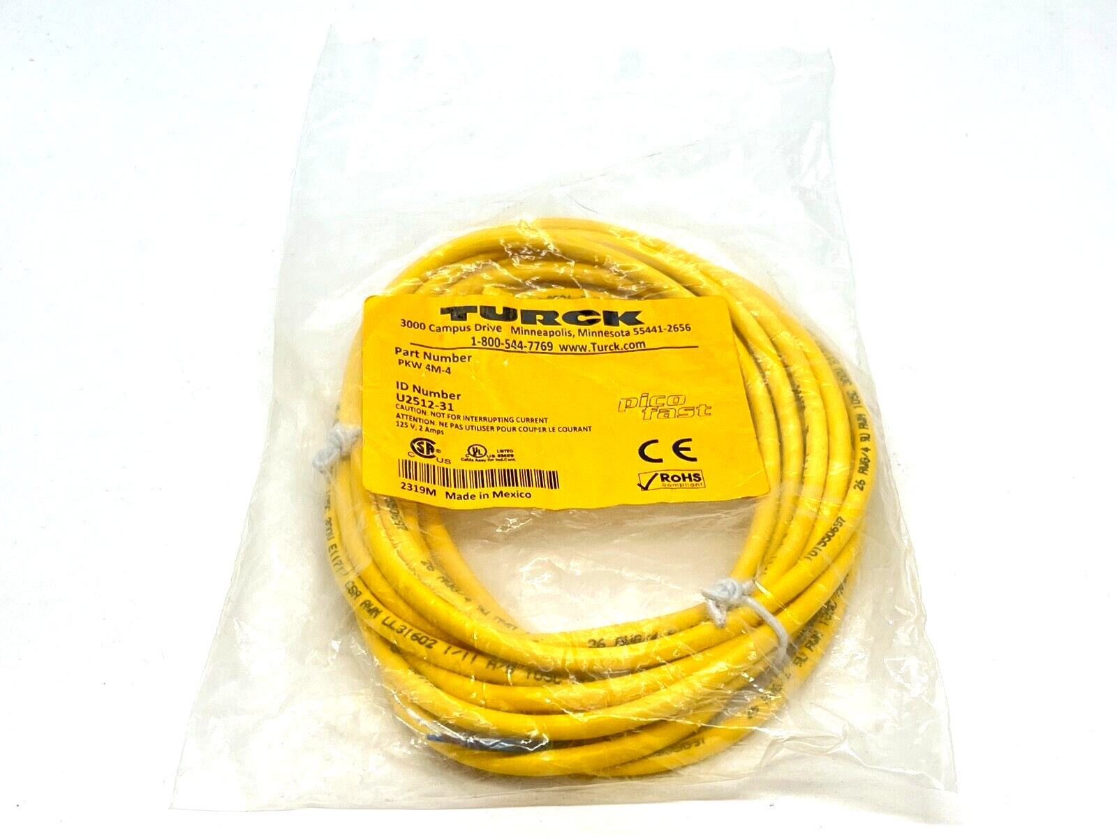 PKW 4M-4 | Turck Picofast Cable M8 Female 4-Pin 4m U2512-31 - New - Maverick Industrial Sales