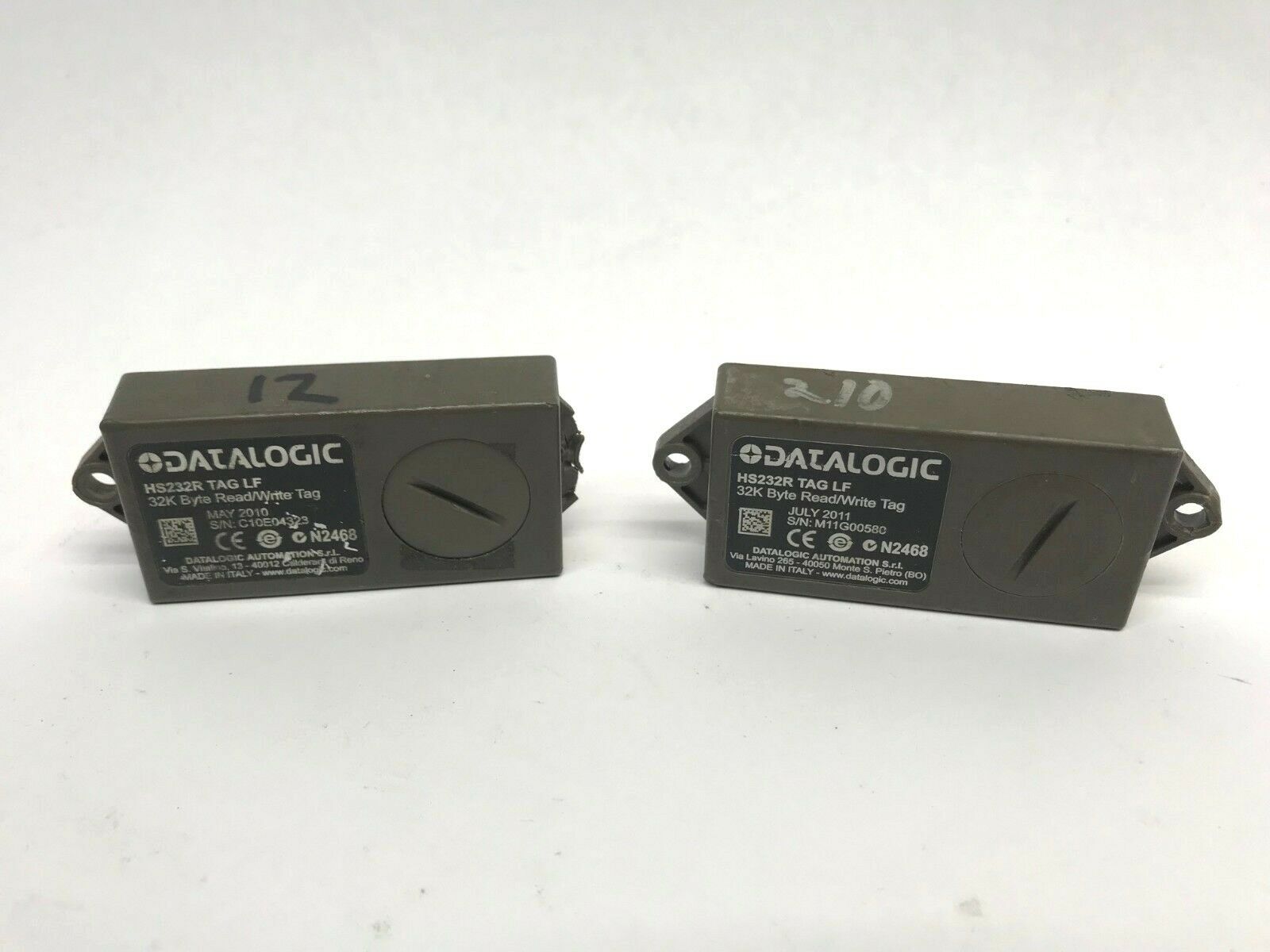 HS232R | Lot of 2 Datalogic TAG LF 32K Byte Read Write Memory Tags, Broken Mounts - Used - Maverick Industrial Sales