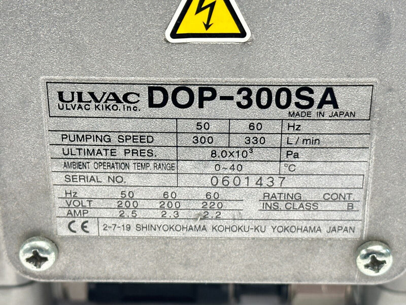 ULVAC DOP-300SA Dry Vacuum Pump 300-330L/min 2.5/2.2A 200/220V 3PH - Maverick Industrial Sales