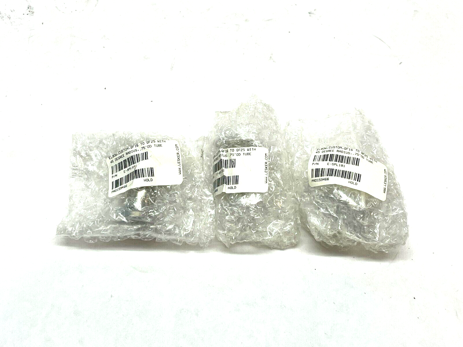 E-SPL181 | Lesker Elbow Custom QF 16 to QF 25 45Degree Radius LOT OF 3 - New - Maverick Industrial Sales
