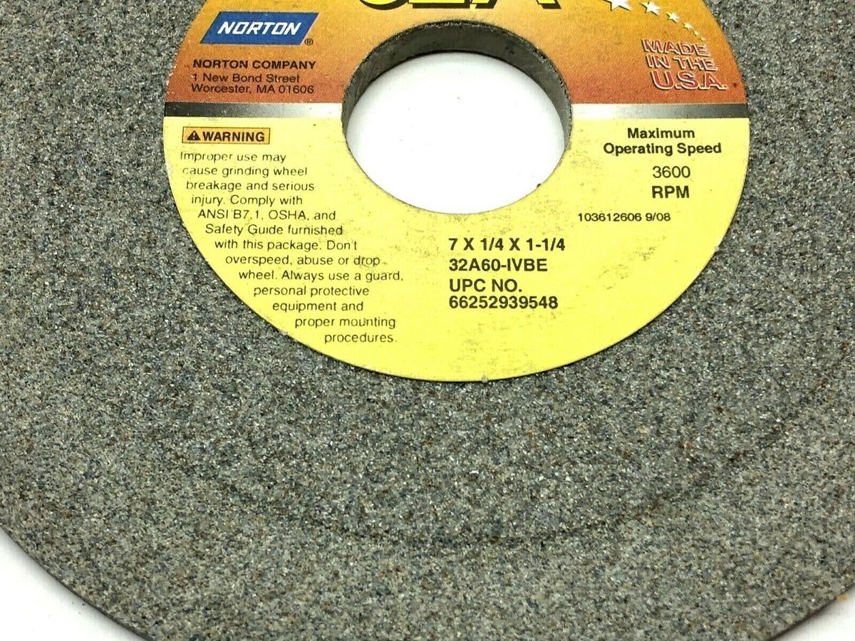 32A60-IVBE | Norton Grinding Wheels 1-1/4" Bore 3600 RPM LOT OF 5 - Used - Maverick Industrial Sales