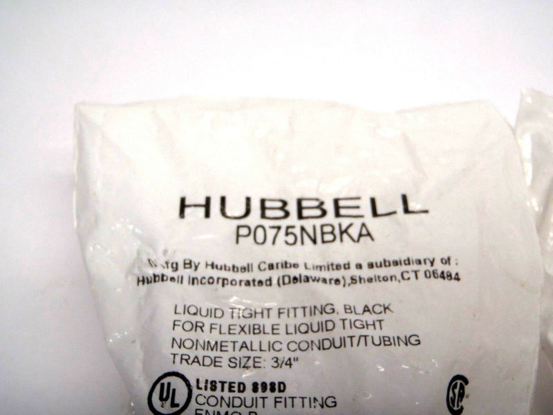 Lot of 2 Hubbell P075NBKA 3/4" Non-Metallic Liquid Tight Conduit Fitting Black - Maverick Industrial Sales