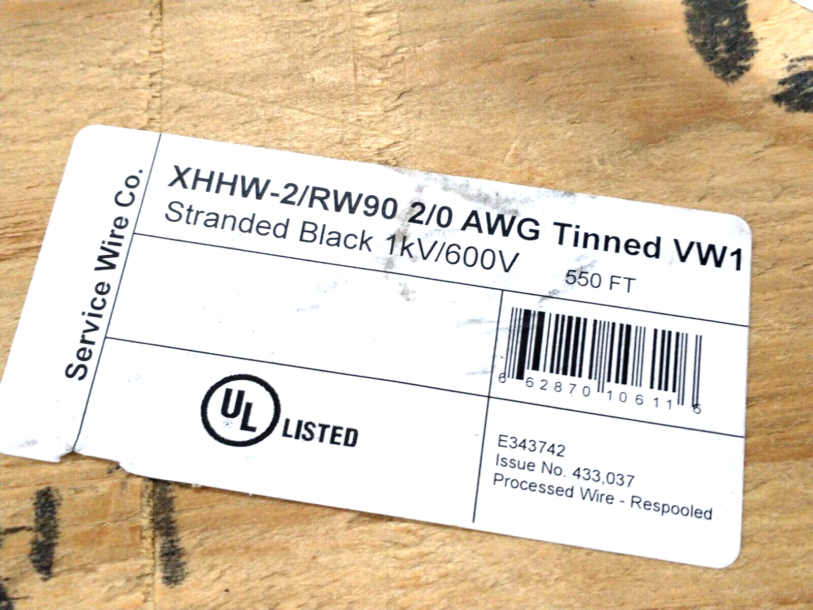 XHHW-2/RW90 2/0 AWG | Service Wire Co. Tinned VW1 1kV/600V Stranded Cable 550 FEET - New Other - Maverick Industrial Sales