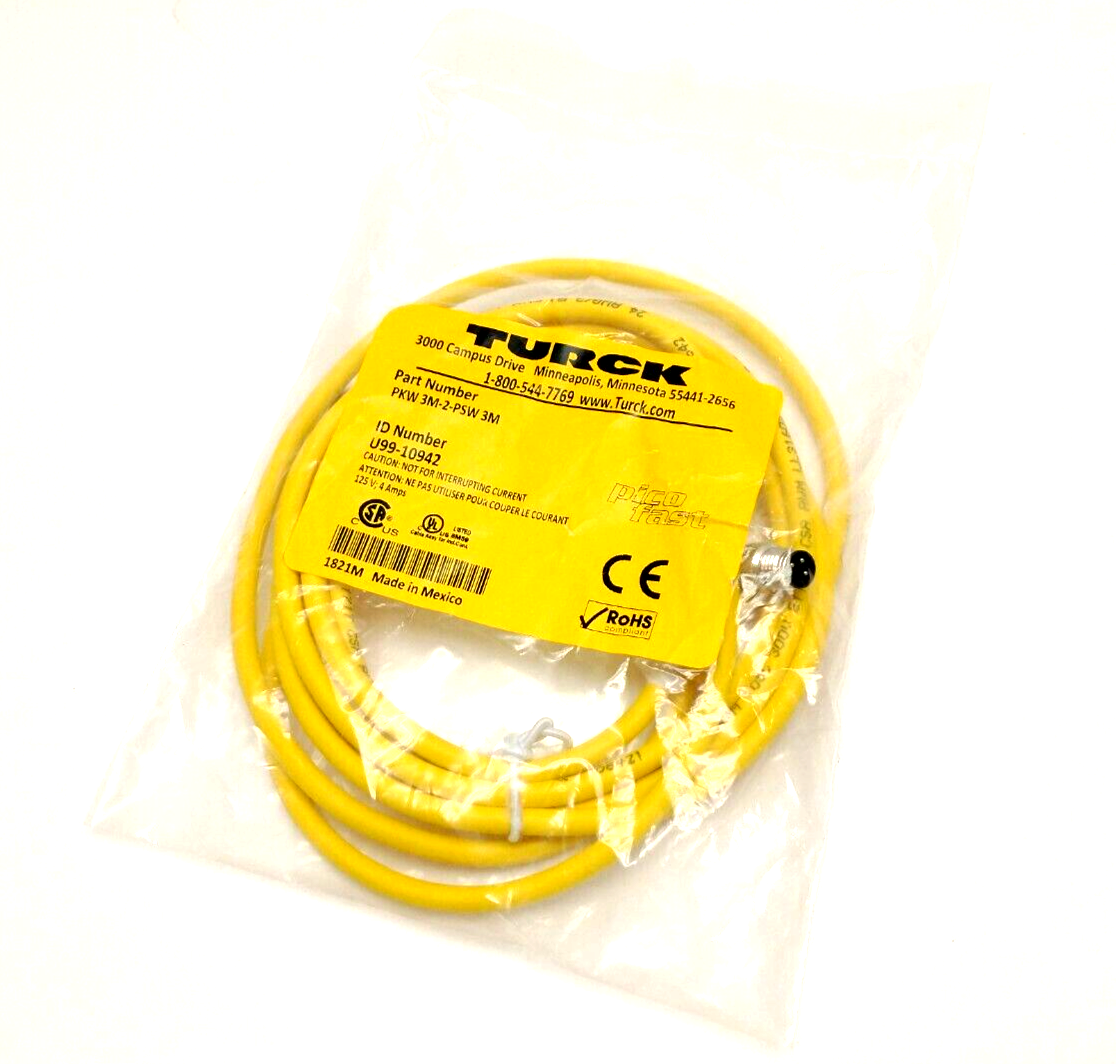 Turck PKW 3M-2-PSW 3M Actuator & Sensor Cable M8 3-Pin Right Angle 2m U99-10942 - New - Maverick Industrial Sales