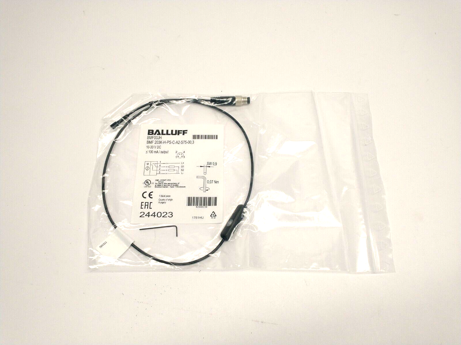 Balluff BMF00JH C-Slot Magnetic Field Sensor 0.3m BMF 203K-H-PS-C-A2-S75-00,3 - New - Maverick Industrial Sales