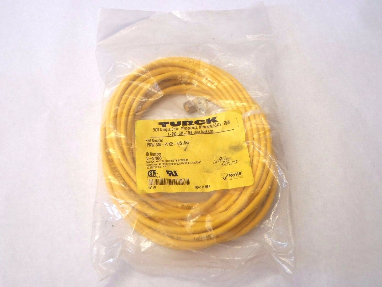 Turck PKW 3M-P7X2-6/S1587 Pico Fast PLC Cable U-57983 - New – Open box - Maverick Industrial Sales
