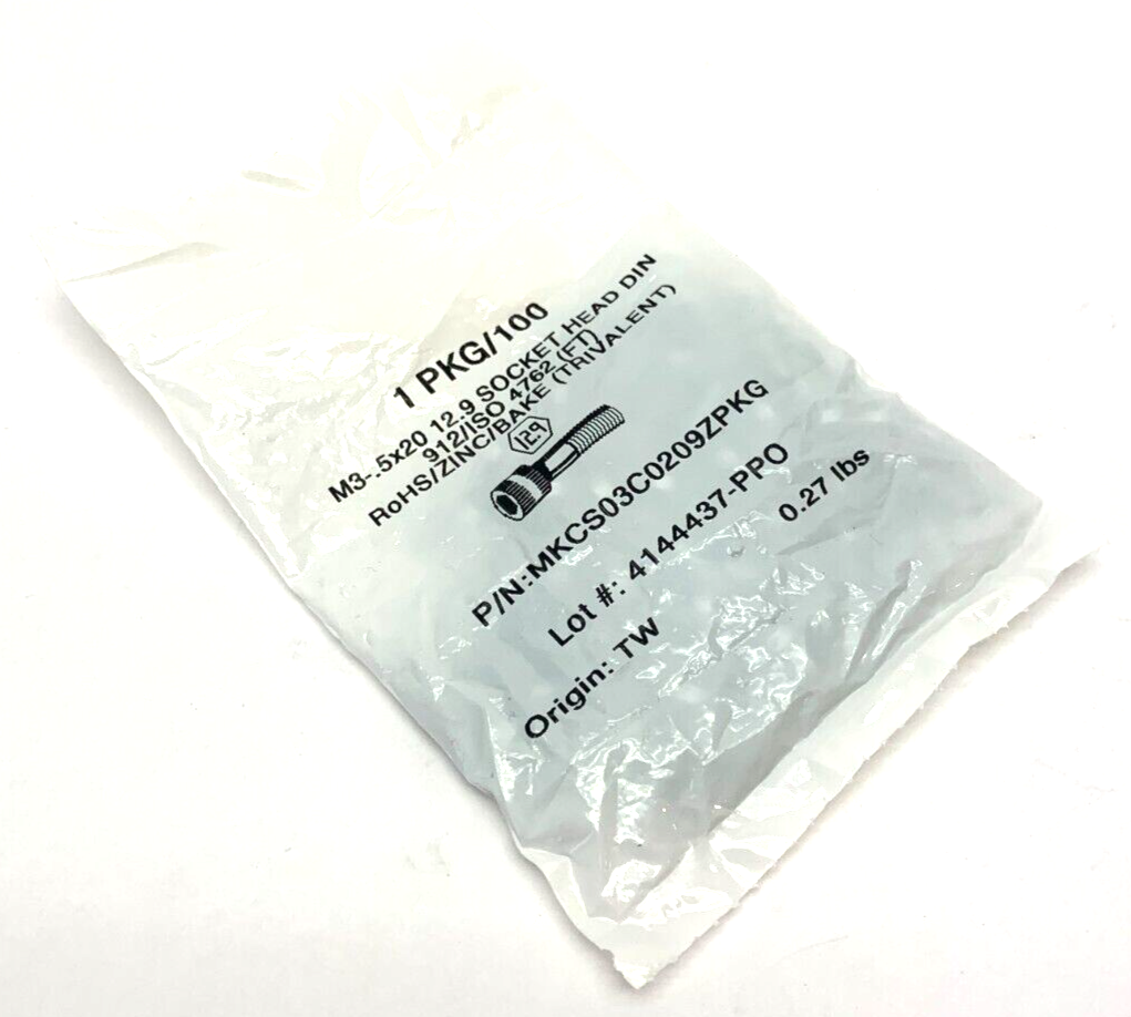 MKCS03C0209ZPKG M3-.5x20 12.9 Socket Head DIN Zinc/Bake 912/ISO 4762 BAG OF 100 - Maverick Industrial Sales