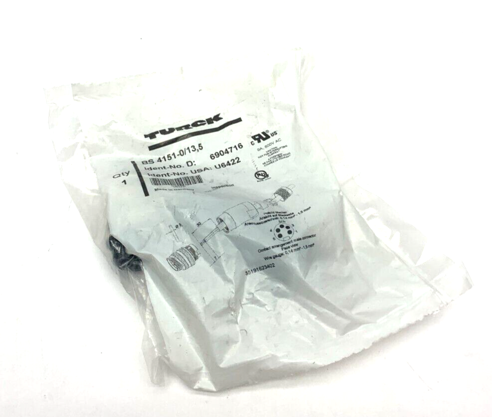 BS 4151-0/13,5 | Turck Connector 7/8"-16 Male Straight FA 5Pin 10-12mm U6422 - New - Maverick Industrial Sales