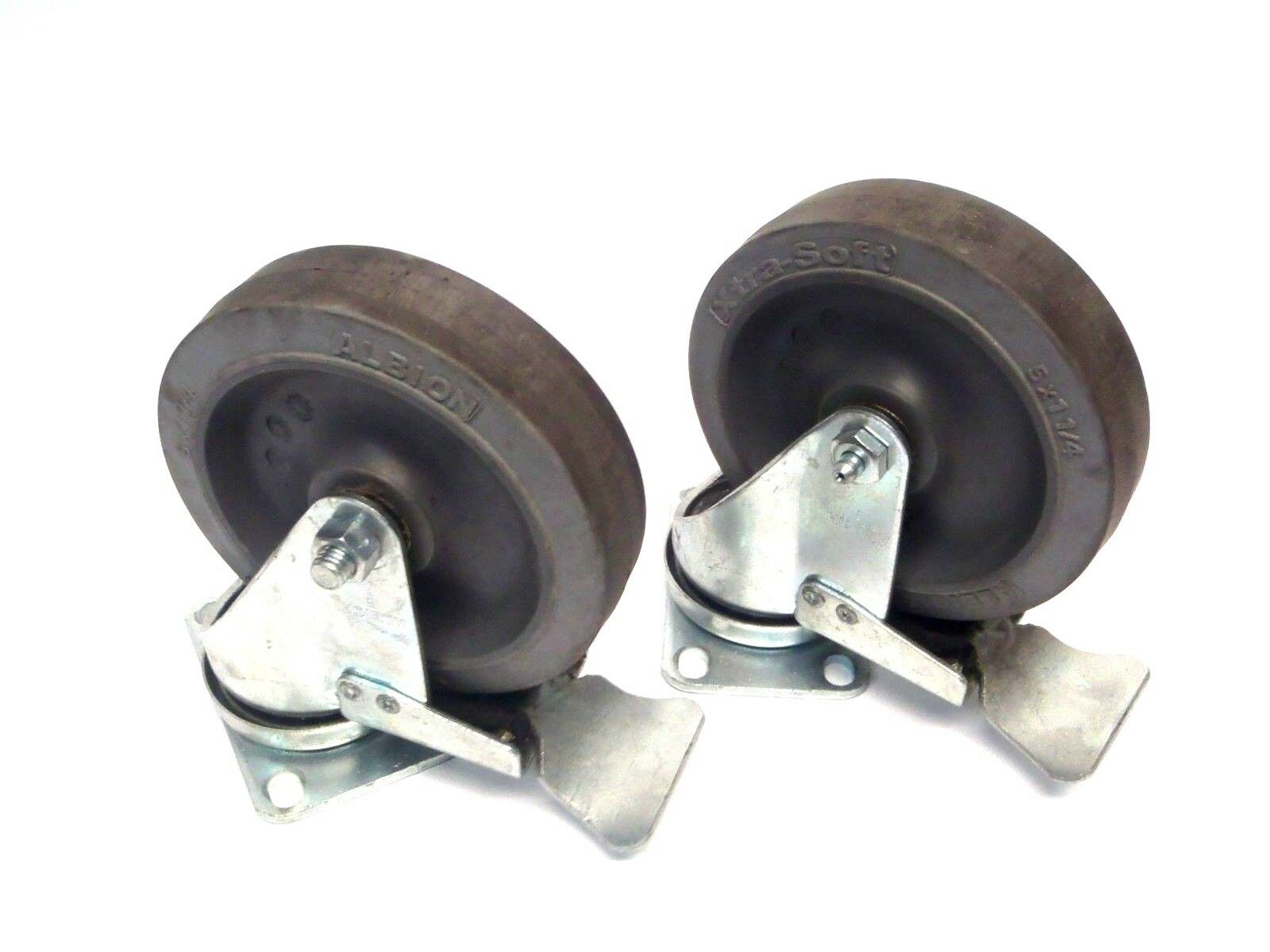 Lot of (2) Albion 5 x 1-1/4" Xtra Soft Lockable Caster, 3-5/8 x 2-1/2" Mount - Used - Maverick Industrial Sales
