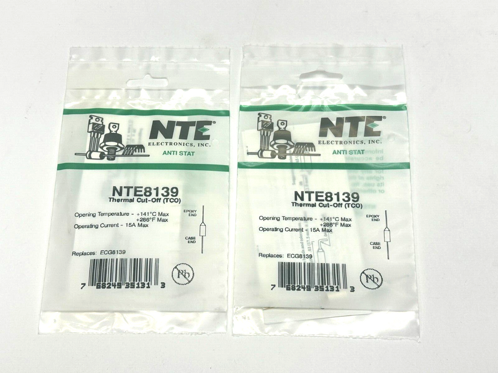 NTE NTE8139 Thermal Cut-Off TCO 15A 141 Degrees Celsius LOT OF 2