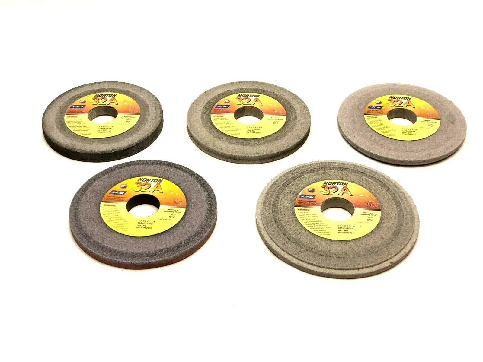 Norton 32A60-HBVE Grinding Wheels 1-1/4" Bore 3600 RPM LOT OF 5 - Used - Maverick Industrial Sales