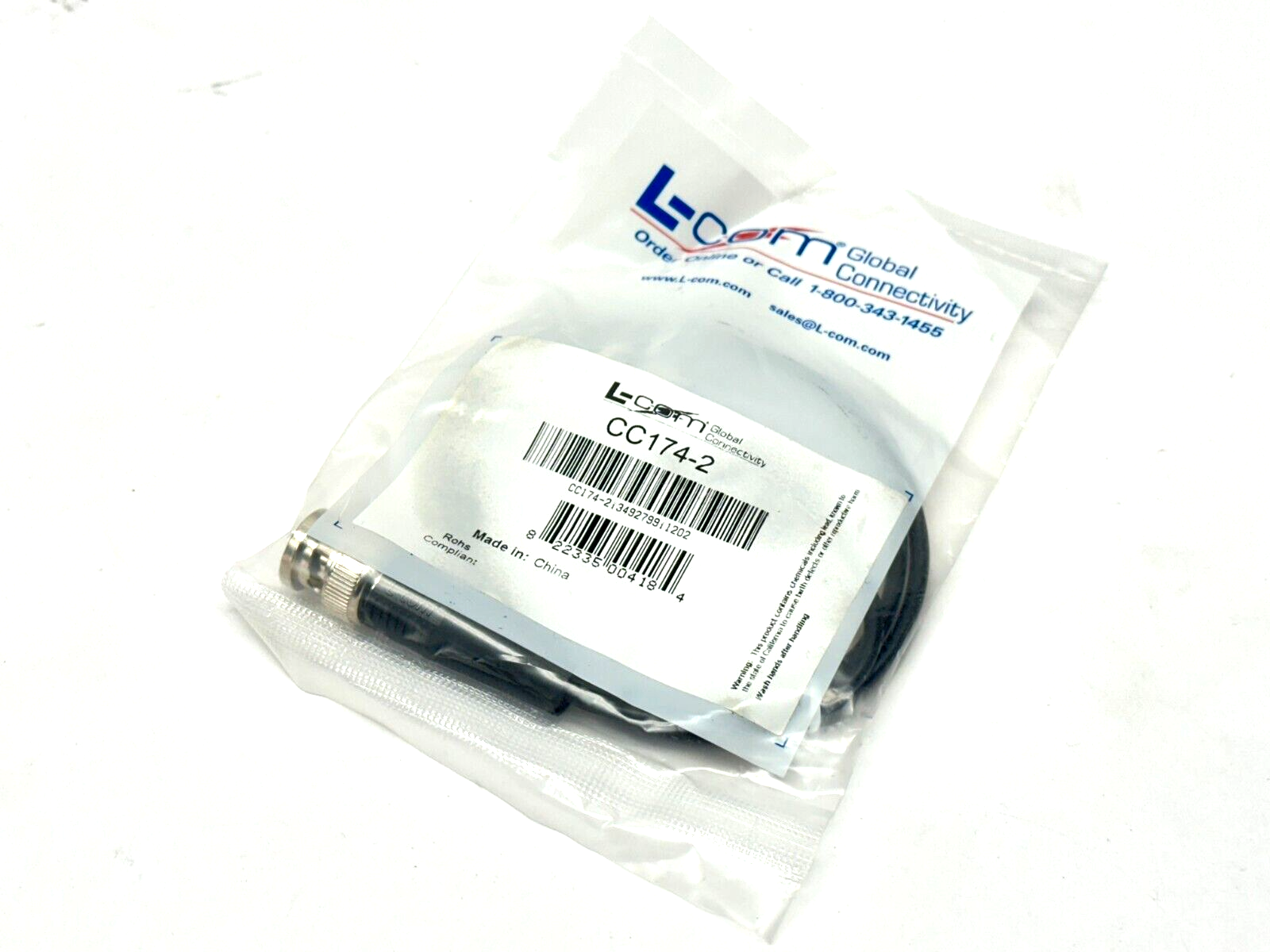 L-Com CC174-2 RG174 Coaxial Cable BNC Male - BNC Male 2.0ft - New - Maverick Industrial Sales