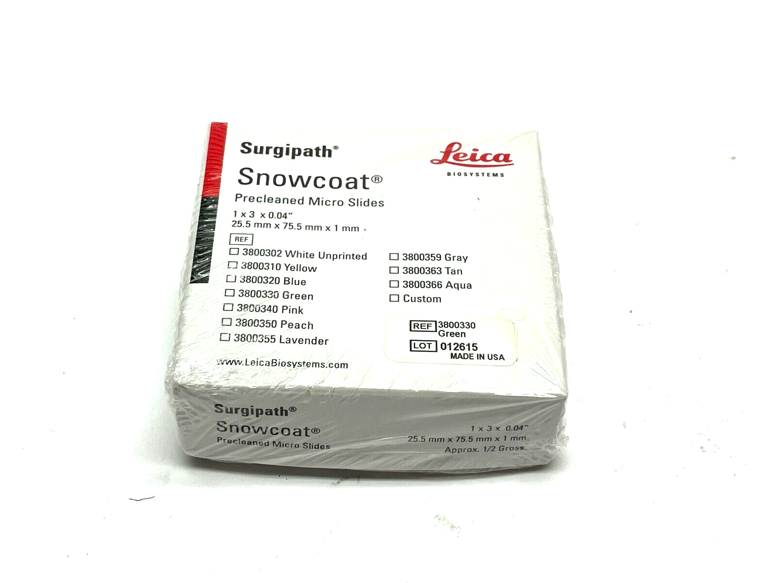 Leica Surgipath Snowcoat 3800330 Green Precleaned Micro Slides 1/2 Gross - New - Maverick Industrial Sales
