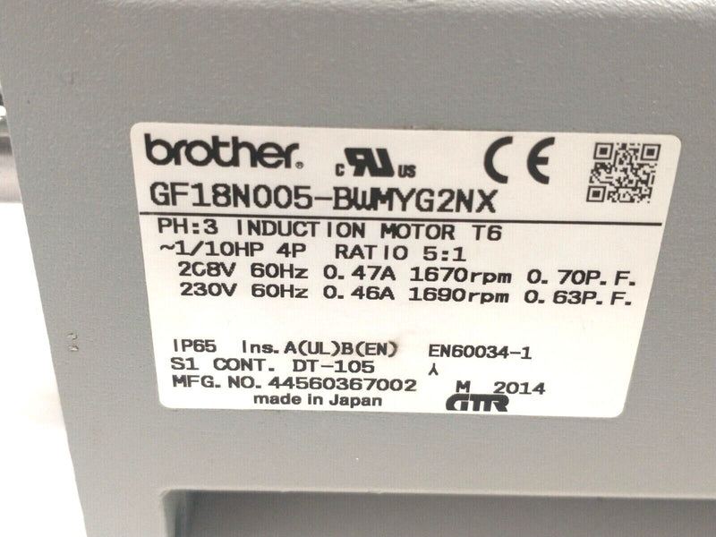 Brother GF18N005-BWMYG2NX AC Induction Washdown Gearmotor 208/230V 3PH 1/10HP - Maverick Industrial Sales