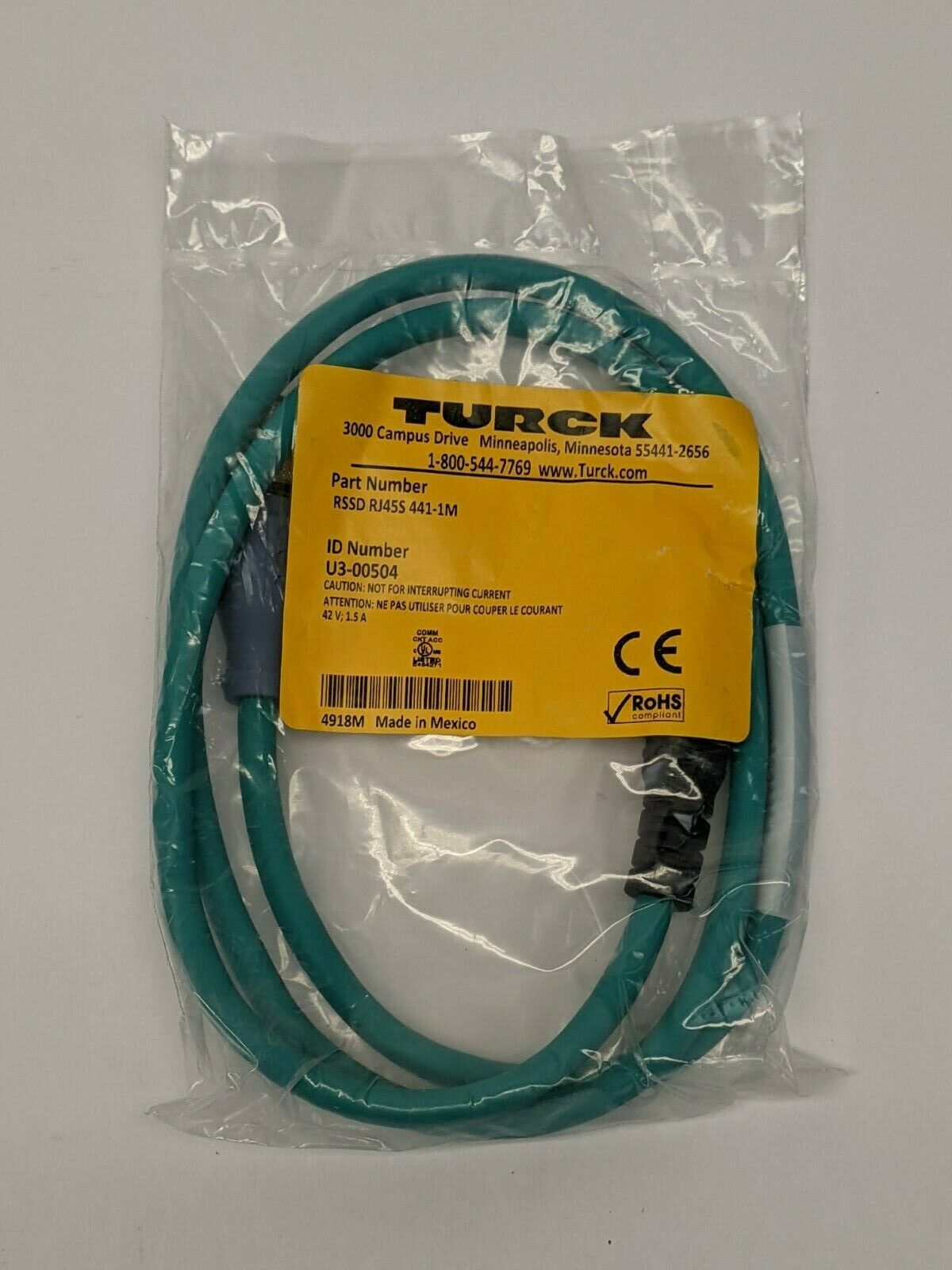 Turck RSSD RJ45S 441-1M Double Ended Cordset M12 to RJ45, 1m, Eurofast U3-00504 - Maverick Industrial Sales