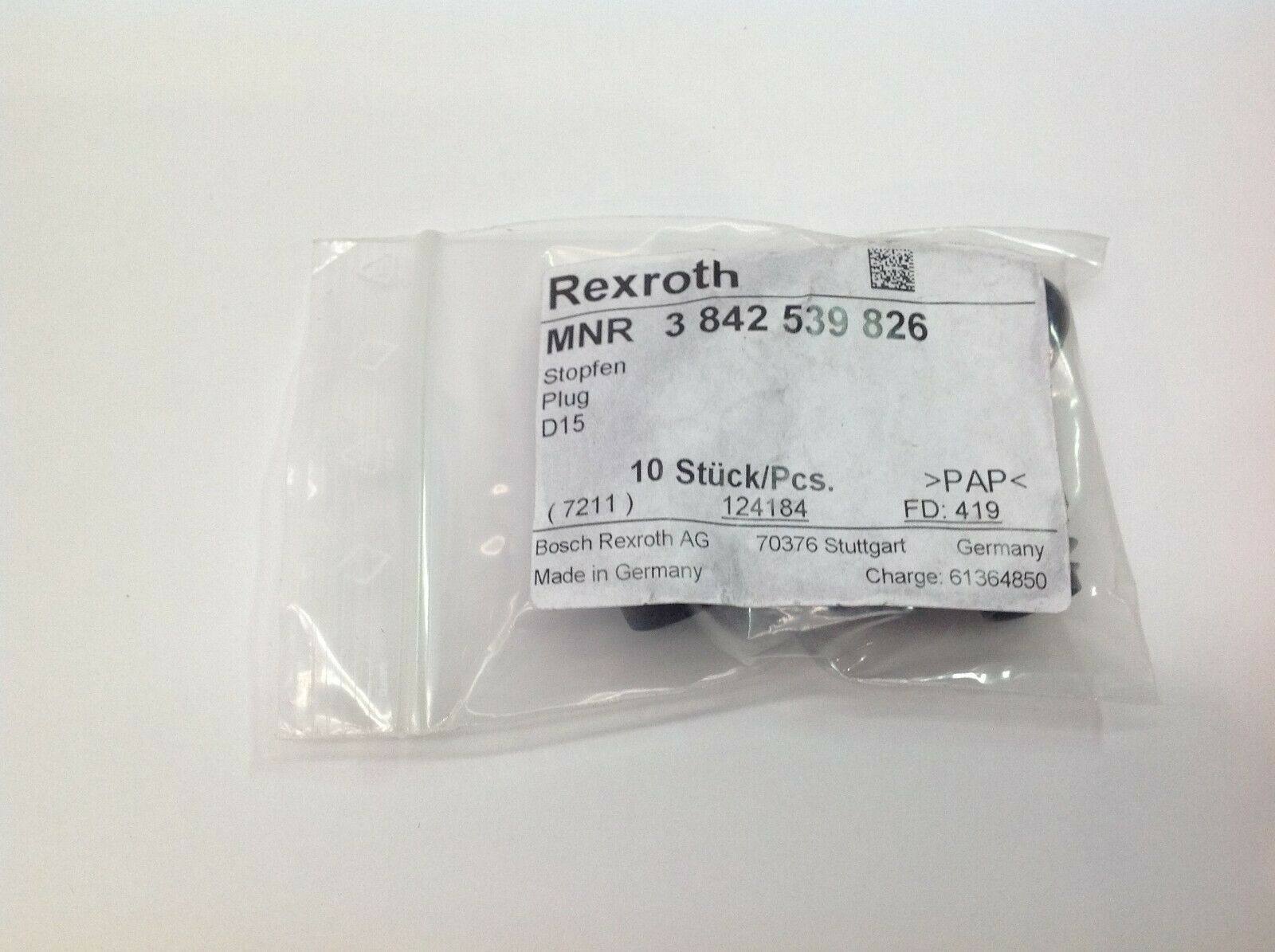 Bosch Rexroth 3842539826 D15 Valve Plug PACKAGE OF 10 - Maverick Industrial Sales
