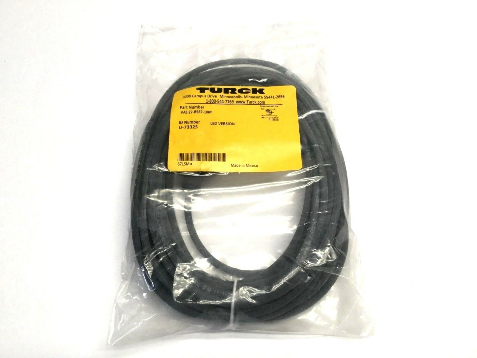 Turck VAS 22-B587-10M LED Version DIN Valve Plugs U-73325 - Maverick Industrial Sales