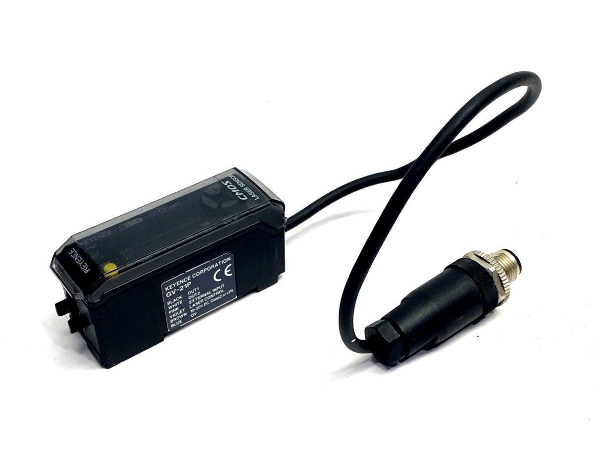 GV-21P | Keyence Digital CMOS Laser Sensor Amplifier Main Unit, PNP, M12 4-Pin 1ft - Used - Maverick Industrial Sales