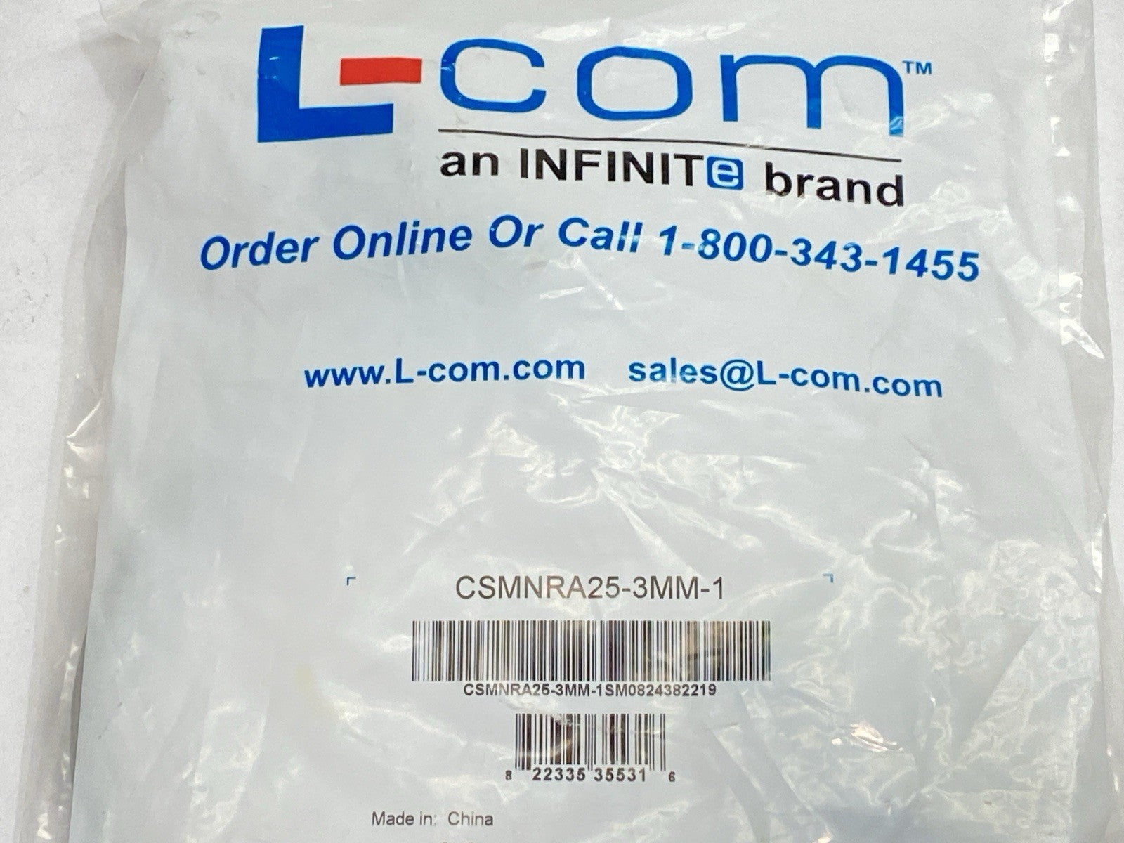 CSMNRA25-3MM-1 | L-Com Molded D-Sub Cable DB25 Male Right Angle Exit 3 Male 1ft - New - Maverick Industrial Sales