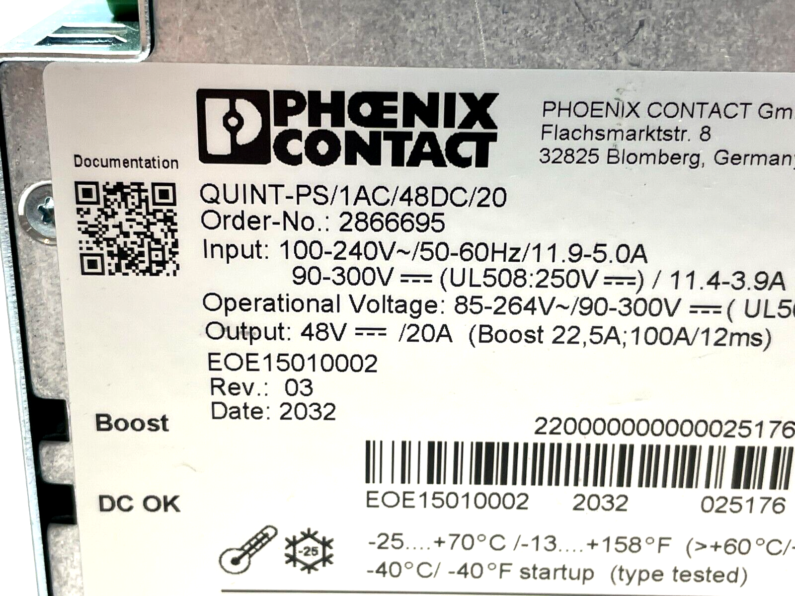 Phoenix Contact QUINT-PS/1AC/48DC/20 Power Supply Unit 2866695 - Maverick Industrial Sales