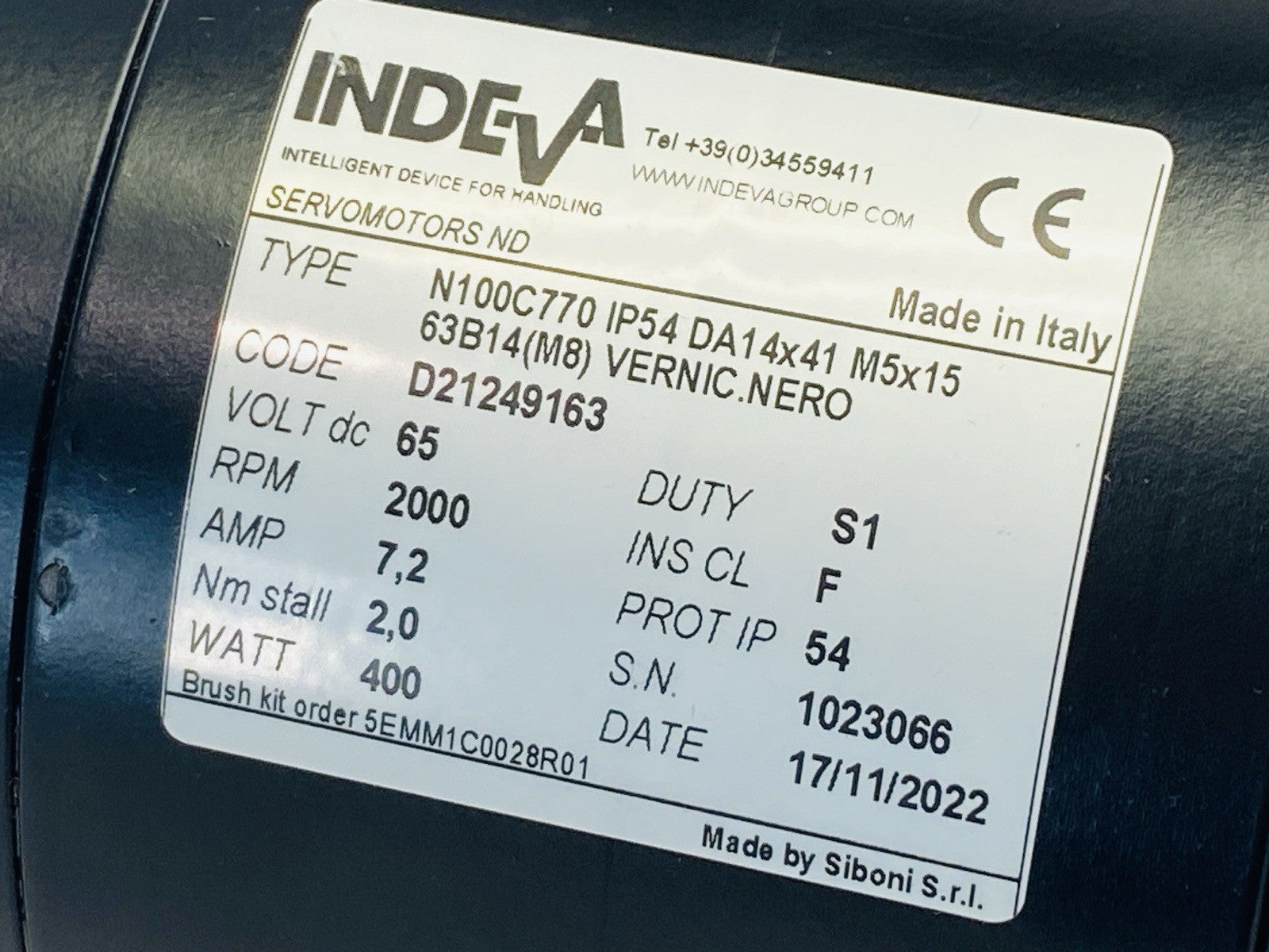 Indeva N100C770 IP54 DA14x41 M5x15 63B14(M8) Servo Motor 2000RPM 400W D21249163 - Maverick Industrial Sales