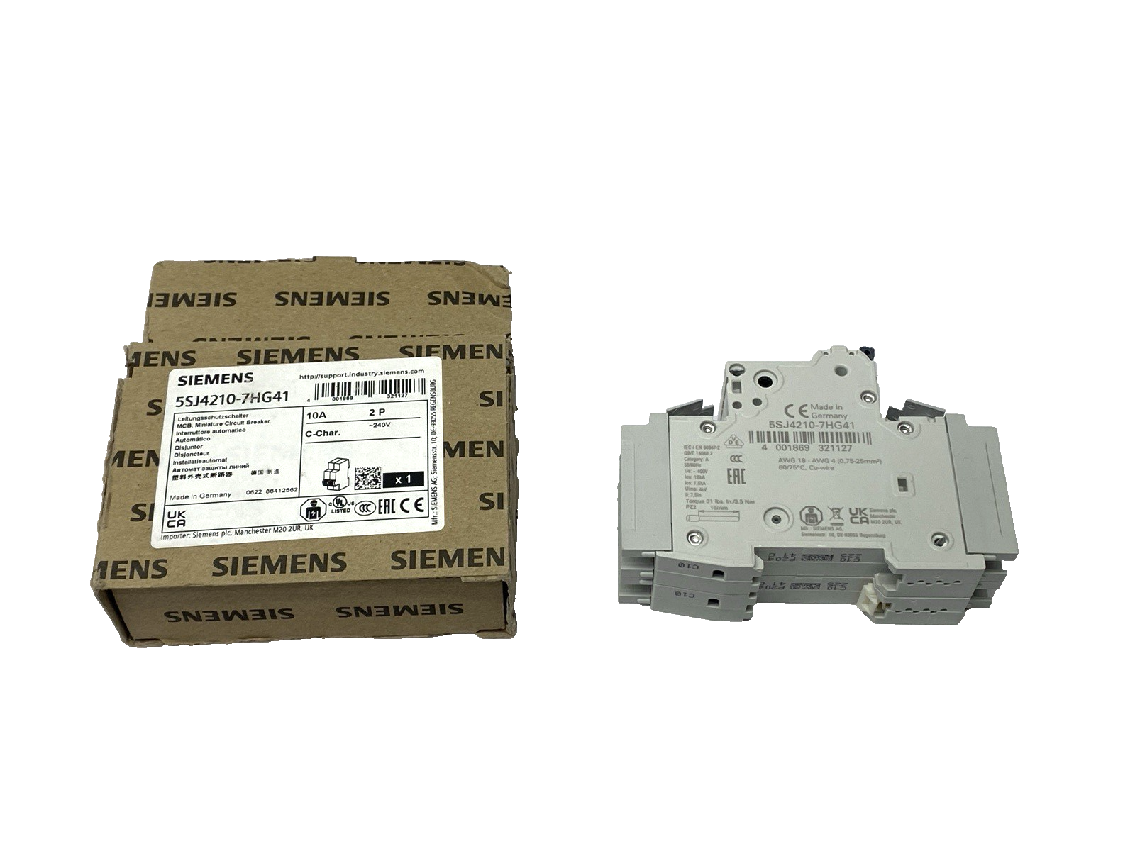 Siemens 5SJ4210-7HG41 Miniature Circuit Breaker 2-Pole C-Trip 240V 14kA 10A - Maverick Industrial Sales