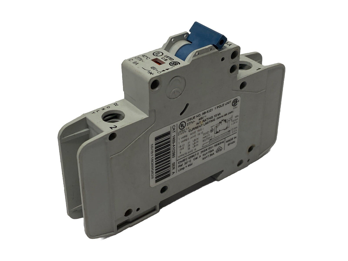 1489-A1C060 | Allen Bradley Ser A Circuit Breaker 1-Pole 6A 277V - Used - Maverick Industrial Sales