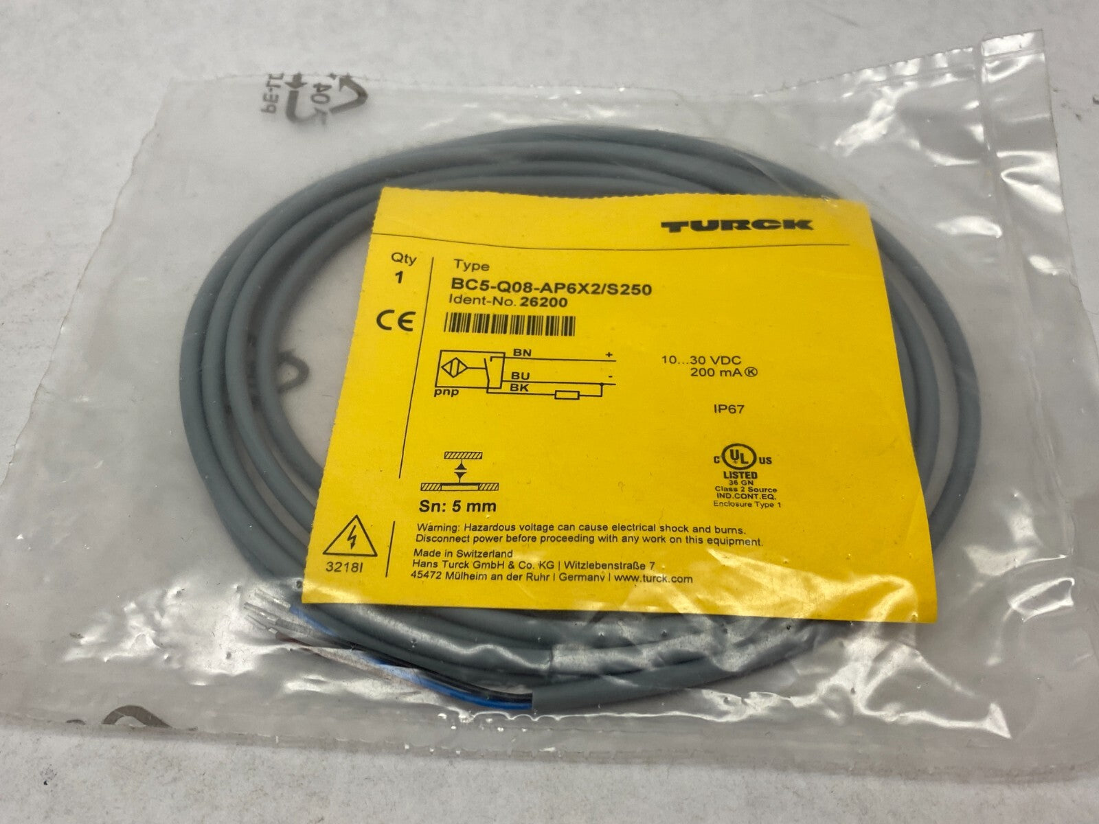 Turck BC5-Q08-AP6X2/S250 Rectangular Capacitive Sensor 5mm Sn 10-30VDC 26200 - Maverick Industrial Sales