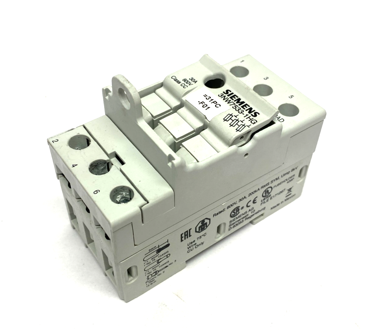 Siemens 3NW7533-1HG SENTRON Fuse Holder Class CC 3-Pole - Maverick Industrial Sales