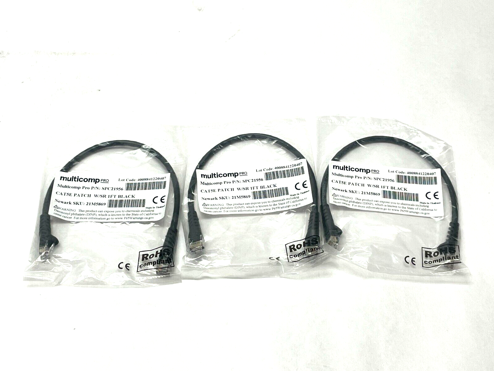 Multicomp SPC21956 CAT5e Patch Cable 1ft Length LOT OF 3 - Maverick Industrial Sales