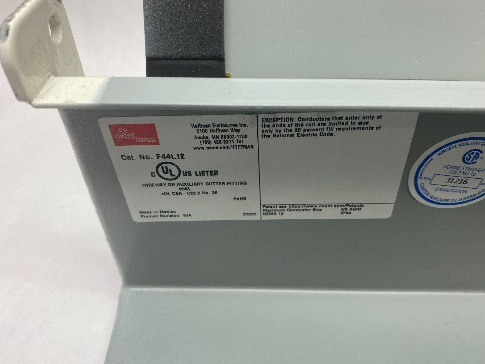 F44L12 | Hoffman nVent Hinged Cover Wireway Section 4 x 4 x 12" PAINTED WHITE - Used - Maverick Industrial Sales