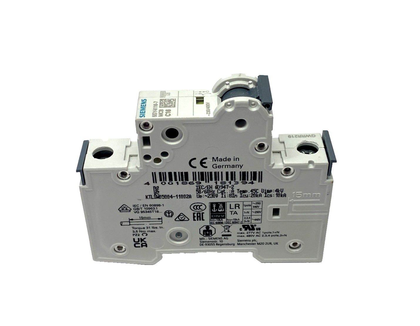 Siemens 5SY4116-7 Miniature Circuit Breaker 230/400V 10kA, 1-Pole, C-Trip, 16A - Maverick Industrial Sales