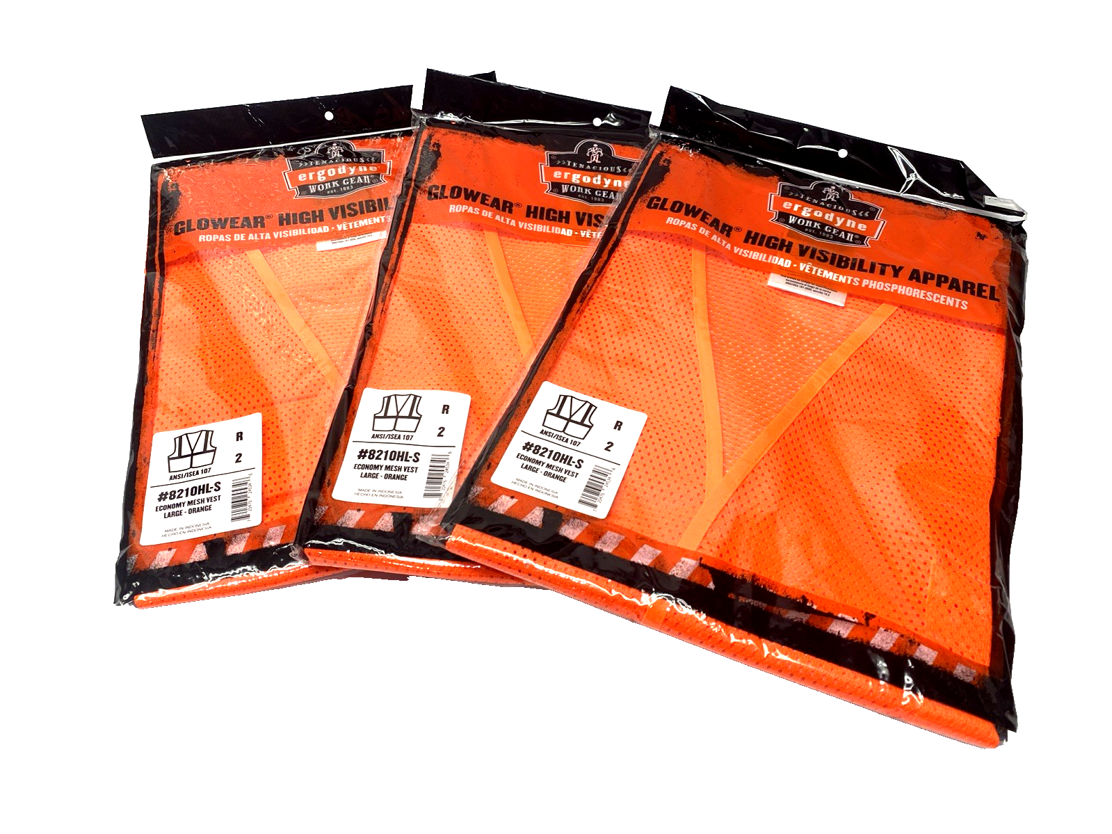 Ergodyne 8210HL-S Glowear Economy Mesh Vest, Orange, Large Class 2 LOT OF 3 - Maverick Industrial Sales
